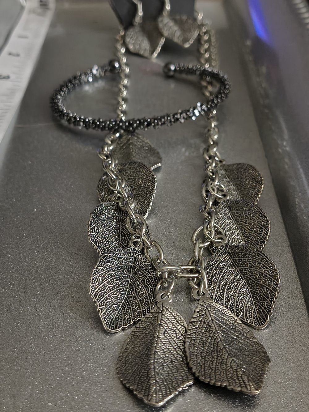 Silver Leaf Cascade Necklace Bracelet- Elegant Women’s Jewelry